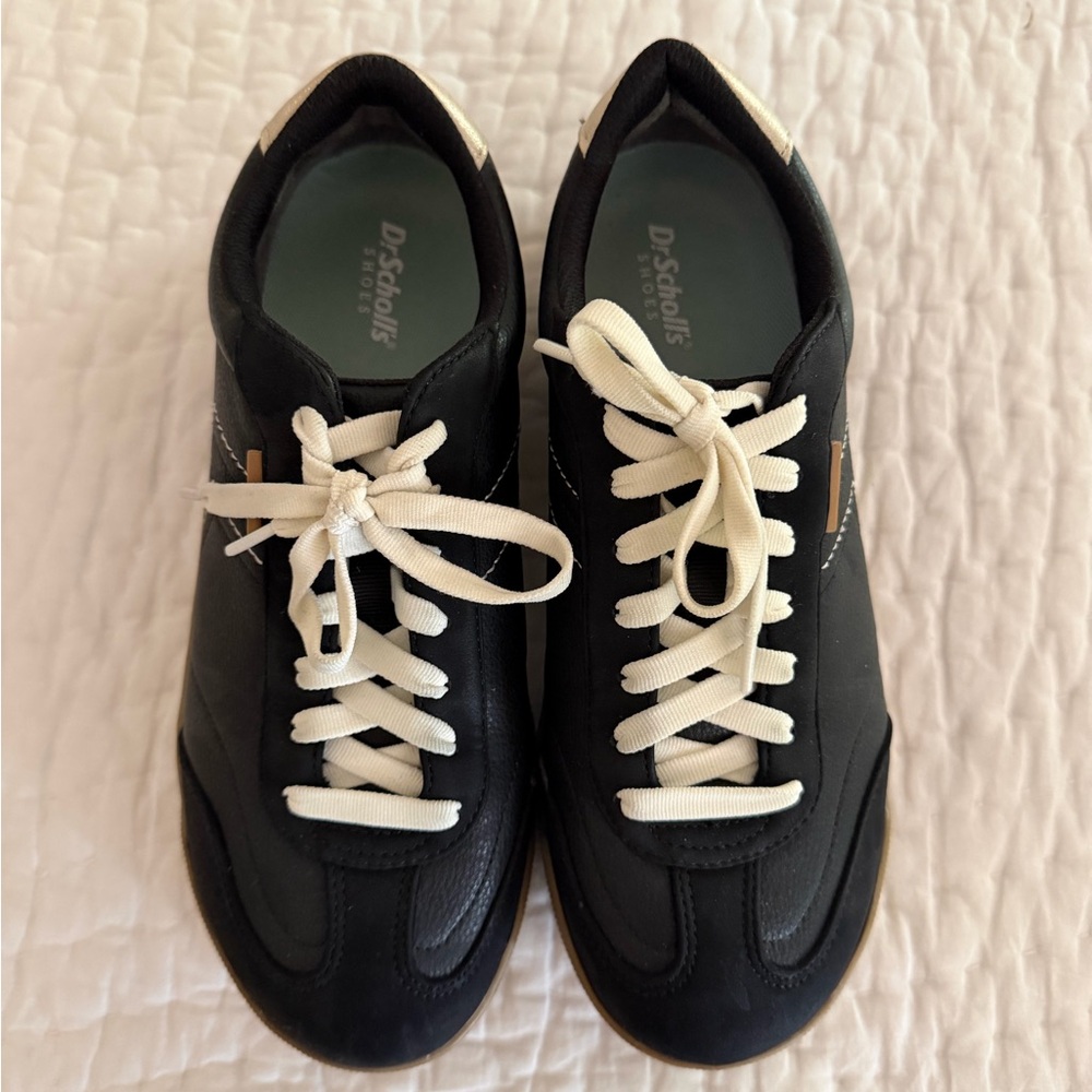 Dr. Scholl's Black Sneakers with Cream Laces and Tan/Gold Accents